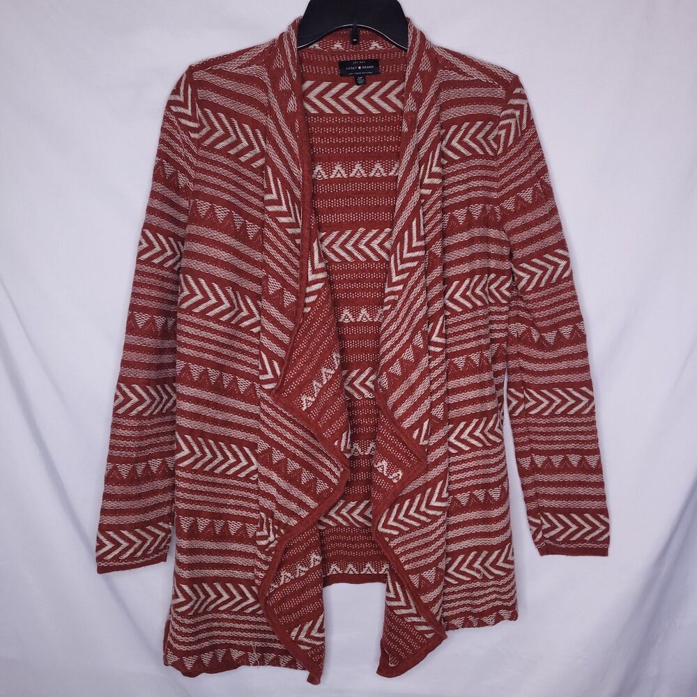 Lucky Brand Rust and Cream Aztec Open Front Cardigan